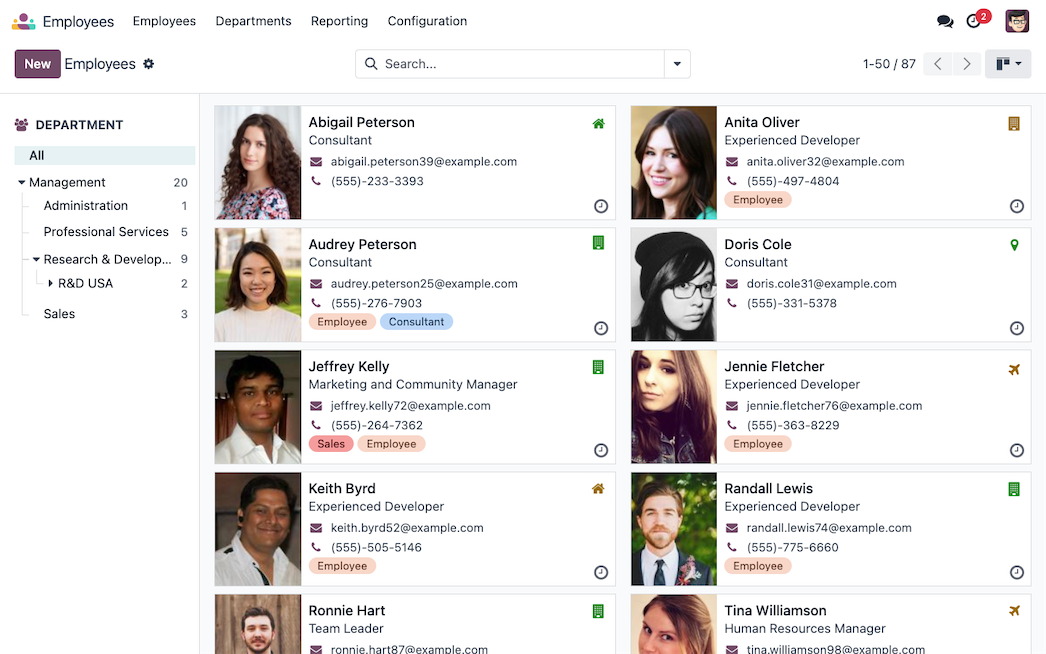 Directorio de empleados en Odoo