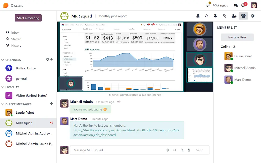 Mensajería de equipo en Odoo Discuss